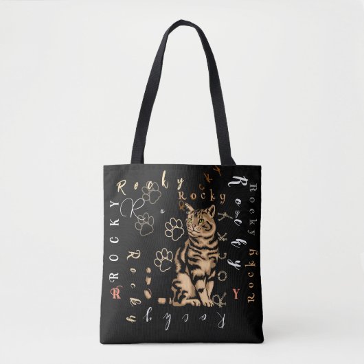 Cat Custom gepersonaliseerde naam zwart | CANVAS T Tote Bag (Voorkant)