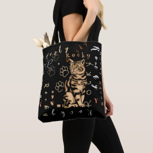 Cat Custom gepersonaliseerde naam zwart   CANVAS T Tote Bag