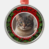 Cat Custom photo First Christmas wreath Metalen Ornament (Voorkant)