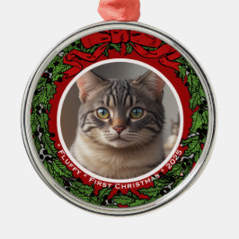 Cat Custom photo First Christmas wreath  Metalen Ornament