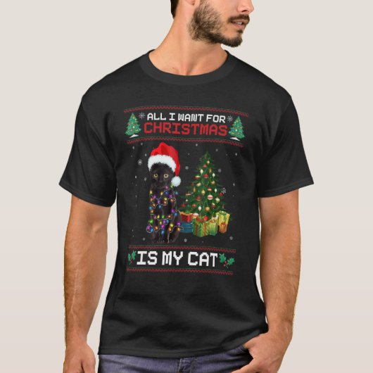 Cat Cute Cat Santa Hat Ugly kerstSweater T-shirt (Voorkant)
