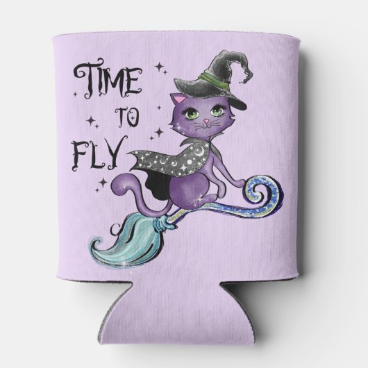 Cat Cute Flying Witch Cat | Vliegtijd Blikjeskoeler (Achterkant)