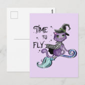 Cat Cute Flying Witch Cat | Vliegtijd Briefkaart (Voorkant / Achterkant)