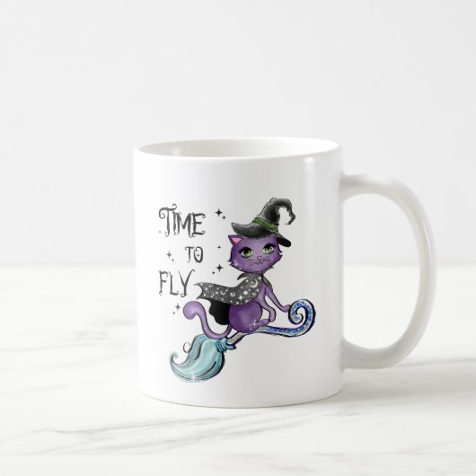Cat Cute Flying Witch Cat | Vliegtijd Koffiemok (Rechts)