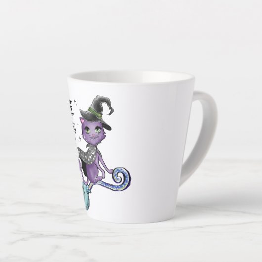 Cat Cute Flying Witch Cat | Vliegtijd Latte Mok (Rechterhoek)