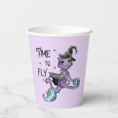 Cat Cute Flying Witch Cat | Vliegtijd Papieren Bekers (Achterkant)