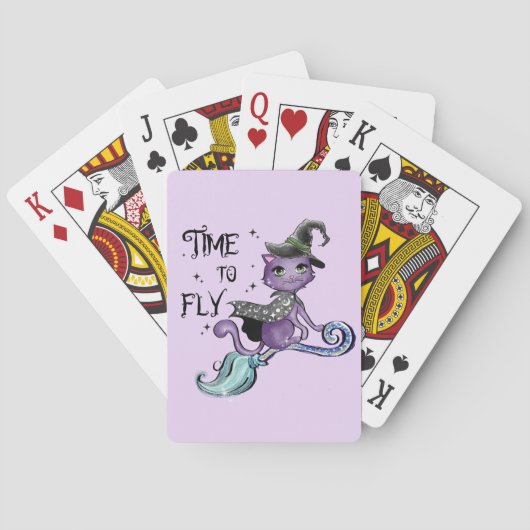 Cat Cute Flying Witch Cat | Vliegtijd Pokerkaarten (Achterkant)