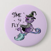 Cat Cute Flying Witch Cat | Vliegtijd Ronde Button 4,0 Cm (Voorkant)