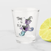 Cat Cute Flying Witch Cat | Vliegtijd Shot Glas (Voorkant)