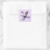 Cat Cute Flying Witch Cat | Vliegtijd Vierkante Sticker (Tas)