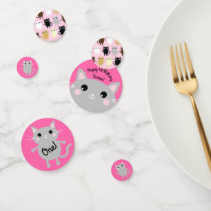 Cat Cute Kat Colorful 1st Birthday Party Thema Confetti