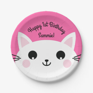 Cat Cute Kat Colorful 1st Birthday Party Thema Papieren Bordje