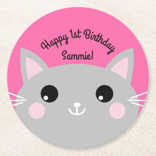 Cat Cute Kat Colorful 1st Birthday Party Thema Ronde Kartonnen Onderzetter