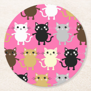 Cat Cute Kat Colorful 1st Birthday Party Thema Ronde Kartonnen Onderzetter