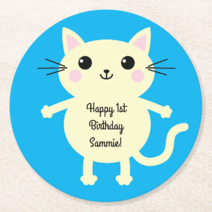 Cat Cute Kat Colorful 1st Birthday Party Thema Ronde Kartonnen Onderzetter