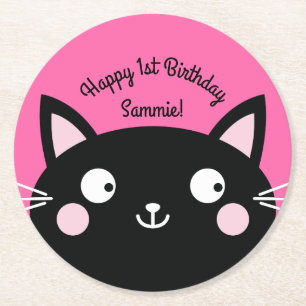Cat Cute Kat Colorful 1st Birthday Party Thema Ronde Kartonnen Onderzetter