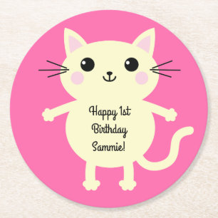 Cat Cute Kat Colorful 1st Birthday Party Thema Ronde Kartonnen Onderzetter