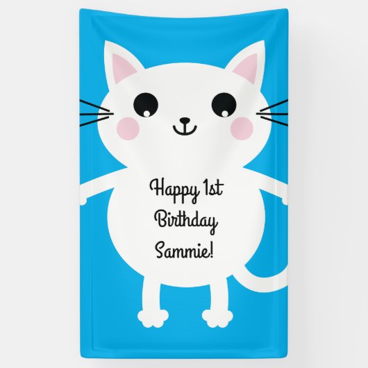Cat Cute Kat Colorful 1st Birthday Party Thema Spandoek (Verticaal)