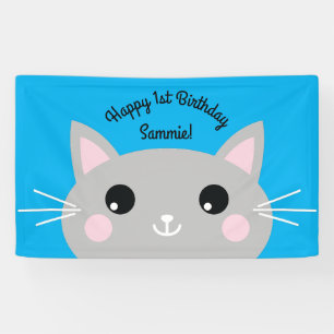 Cat Cute Kat Colorful 1st Birthday Party Thema Spandoek