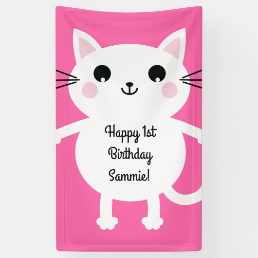 Cat Cute Kat Colorful 1st Birthday Party Thema Spandoek (Verticaal)