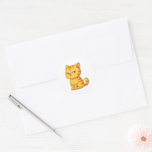 Cat Cute Oranje Tabby Cat Ronde Sticker (Envelop)