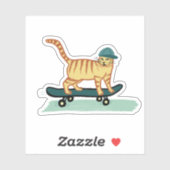 Cat Cute Skateboarding Tabby Cat Sticker (Vel)
