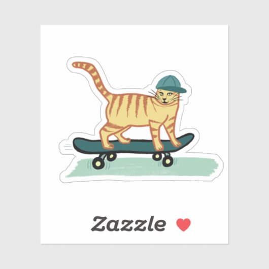 Cat Cute Skateboarding Tabby Cat Sticker (Vel)