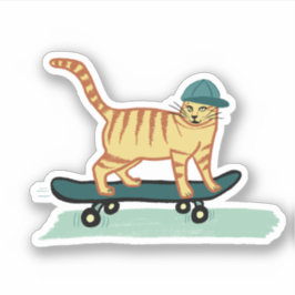 Cat Cute Skateboarding Tabby Cat Sticker