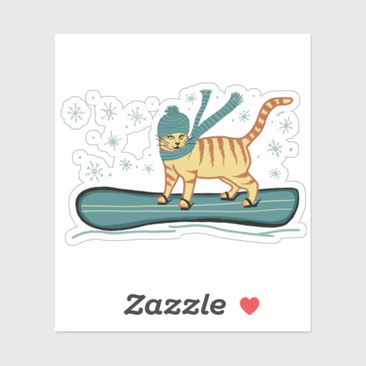 Cat Cute Snowboarding Tabby Cat Sticker (Vel)