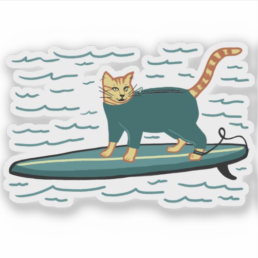 Cat Cute Surfing Tabby Cat Sticker (Voorkant)