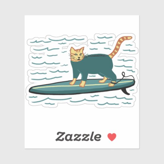 Cat Cute Surfing Tabby Cat Sticker (Vel)