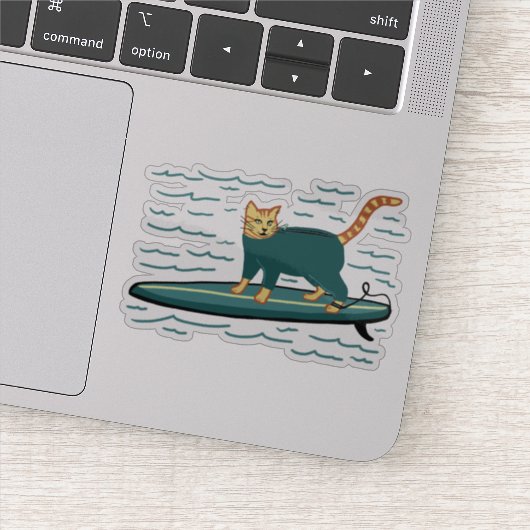 Cat Cute Surfing Tabby Cat Sticker (Detail)