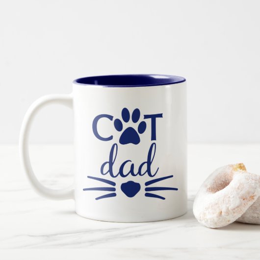 Cat Dad 2 Navy Tweekleurige Koffiemok (Met donut)