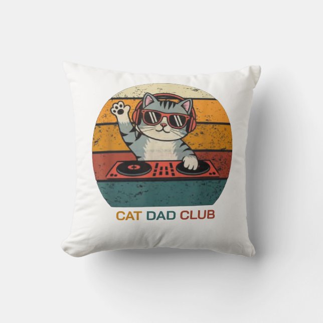 CAT DAD CLUB / Funny Retro Kussen (Voorkant)