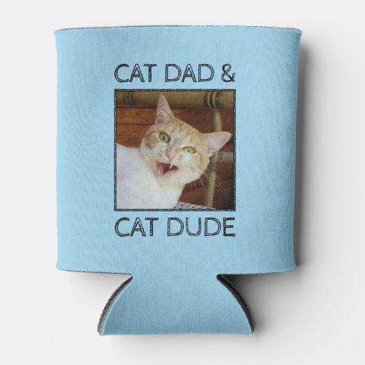 Cat Dad Dude Fathers Day Custom 2-foto tekst blauw Blikjeskoeler (Voorkant)