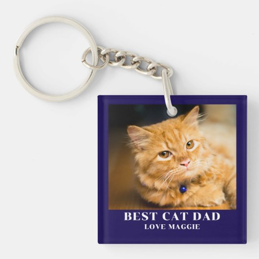 Cat Dad foto gepersonaliseerd Sleutelhanger (voorkant)
