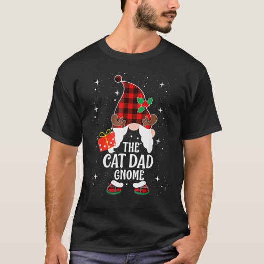 Cat Dad Gnome Buffalo Plaid Matching Family Christ T-shirt (Voorkant)