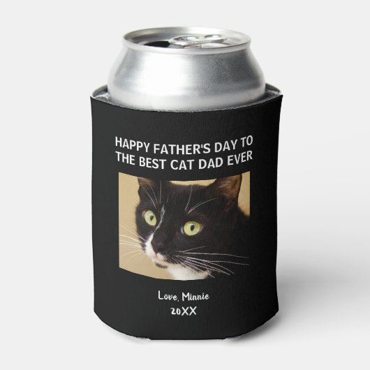 Cat Dad Happy Vaderdag Black Foto Blikjeskoeler (Blikje Voorkant)