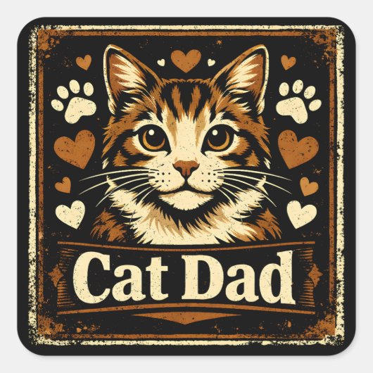 Cat Dad – Proud Feline Father Humor Love Vierkante Sticker (Voorkant)