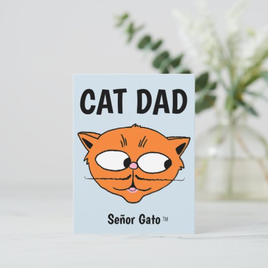 "CAT DAD" Señor Gato Mustache Cat Briefkaart (Staand voorkant)