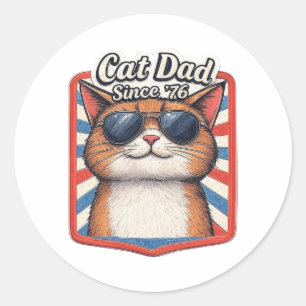 Cat Dad Sinds '76 - Retro Patriottische Kattenlief Ronde Sticker