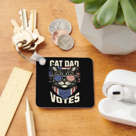 Cat Dad stemt voor Schattigee Amerikaanse vlag Sleutelhanger