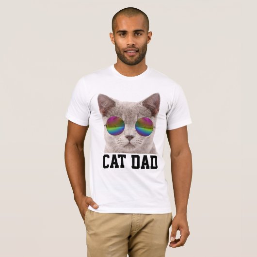 CAT DAD T-shirts, grijze kat met zonnebril T-shirt (Voorkant volledig)