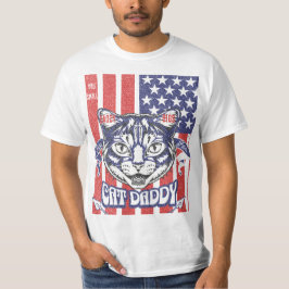 Cat Daddy Amerikaanse Vlag Vintage Vervaaide Heren T-shirt