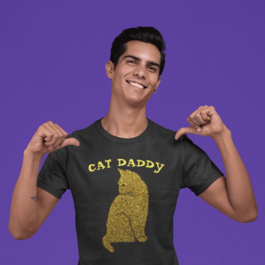 CAT DADDY FAUX GOLD GLITTER BLACK T-SHIRS T-SHIRT