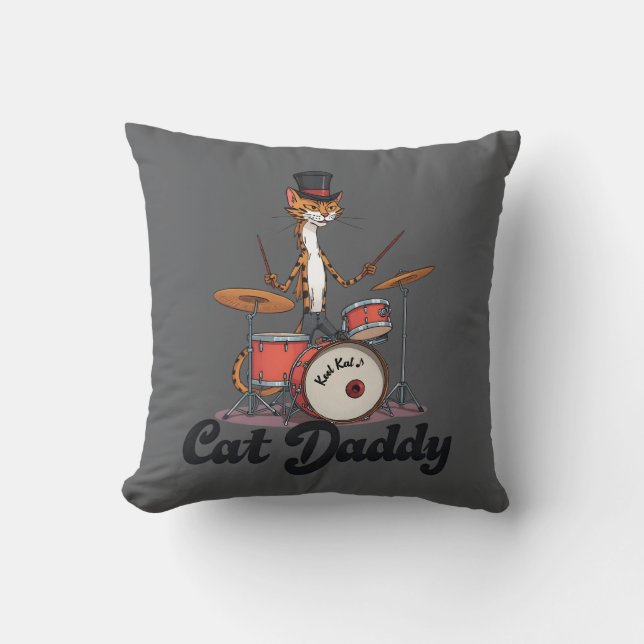 Cat Daddy Musician Drummer | Tabby Cats Art Lover Kussen (Voorkant)