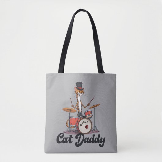 Cat Daddy Musician Drummer | Tabby Cats Art Lover Tote Bag (Voorkant)