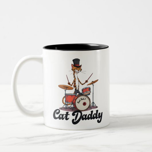 Cat Daddy Musician Drummer | Tabby Cats Art Lover Tweekleurige Koffiemok (Links)