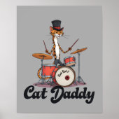 Cat Daddy Musician Drummer | Tabby Cats Lover Art Poster (Voorkant)