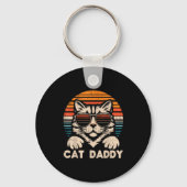 Cat Daddy Sungles Sunset Retro Fur Dad Papa Kitten Sleutelhanger (Voorkant)